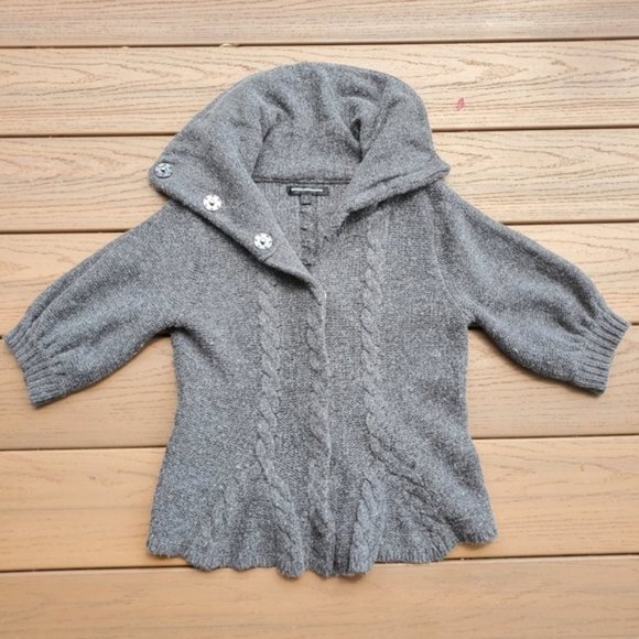 Express Gray Peplum Cardigan Snap Button Sweater Cozy Warm Neutral Preppy Boho S - Picture 1 of 10